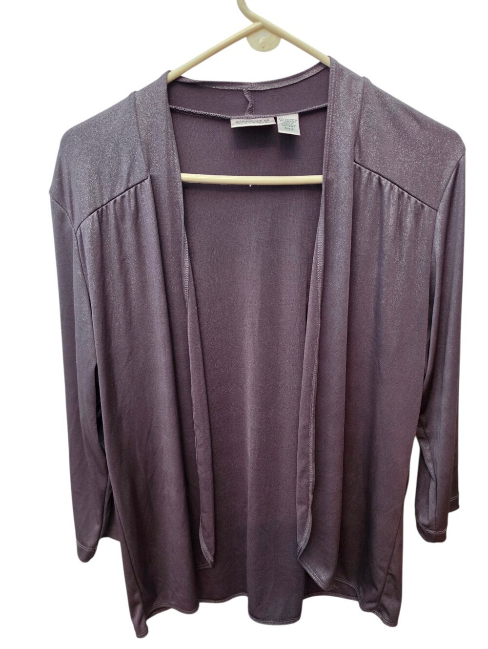 Chico's Travelers Shimmer Dark Gray Open Front Cardigan Size 2 (L)